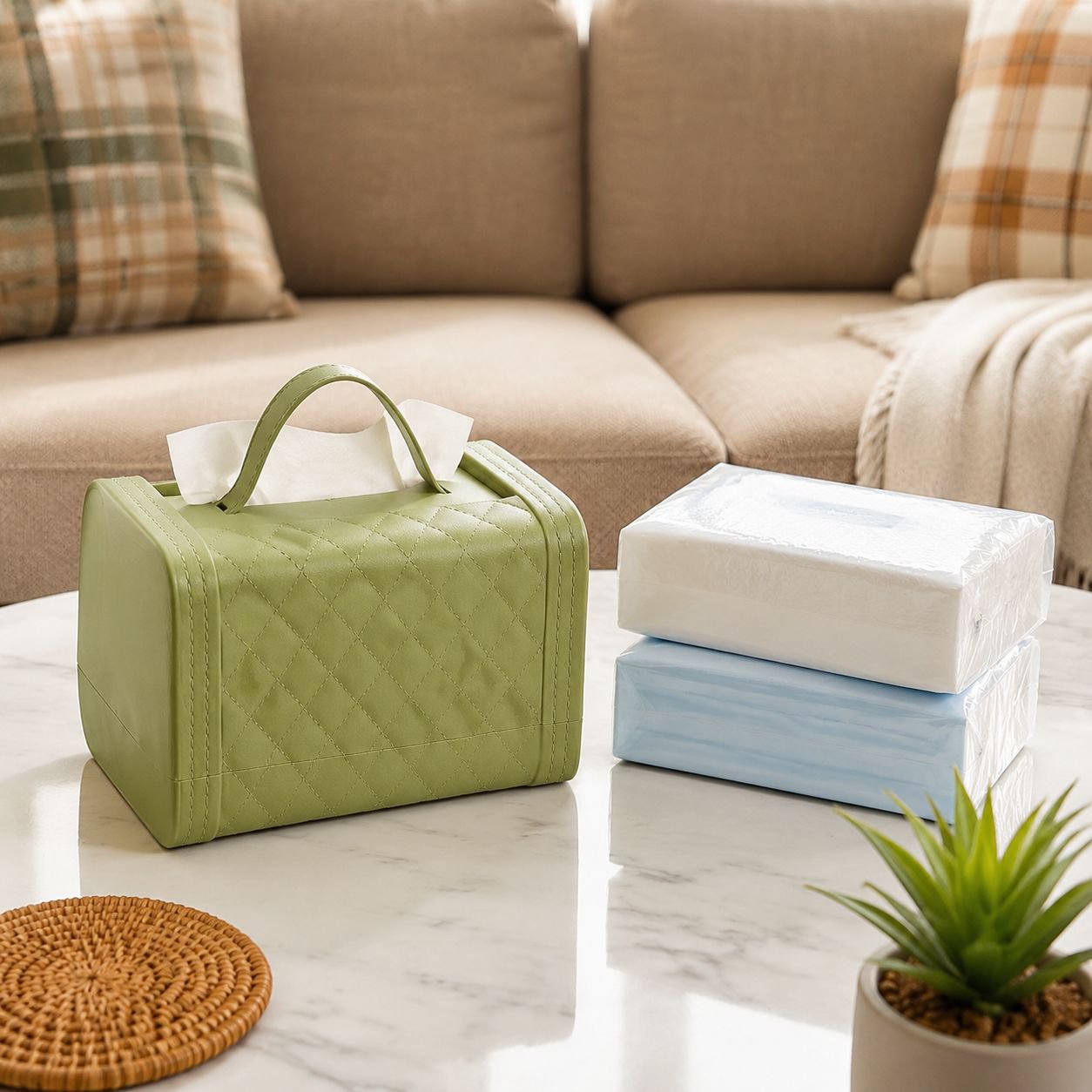 Home decor tissue storage box in living room
