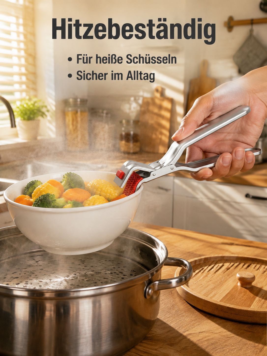 Verdickte Anti-Verbrüh-Schüsselzange, Edelstahl-Küchenheber mit rutschfestem Pad