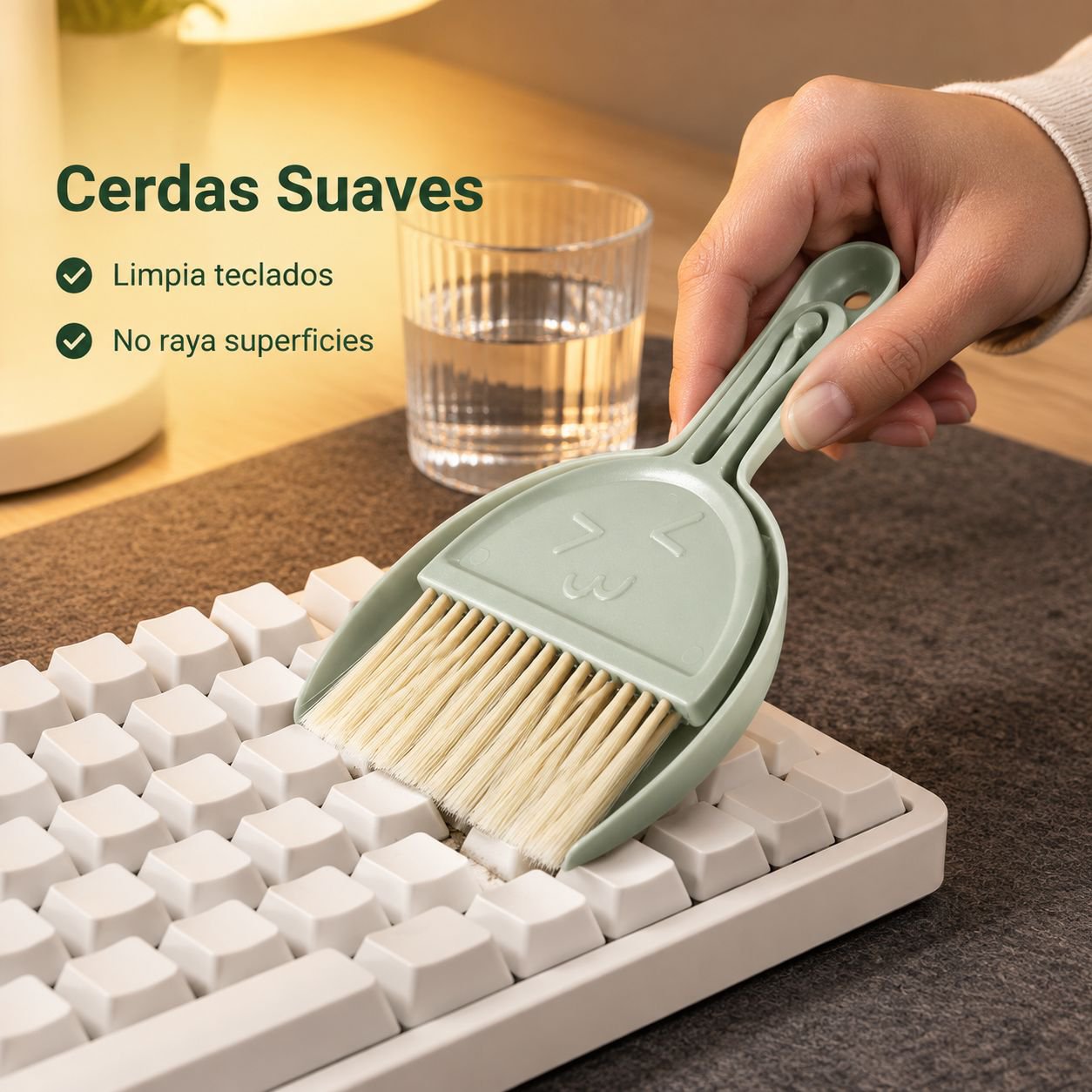 Juego de recogedor y escoba de escritorio en miniatura
