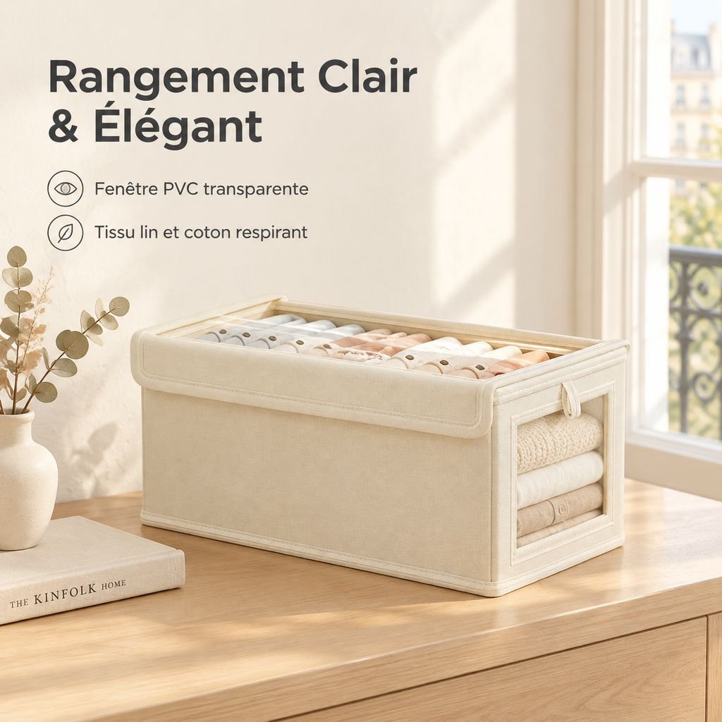 Boîte de Rangement Pliable en Coton et Lin Panier Tissu pour Jouets et Vêtements