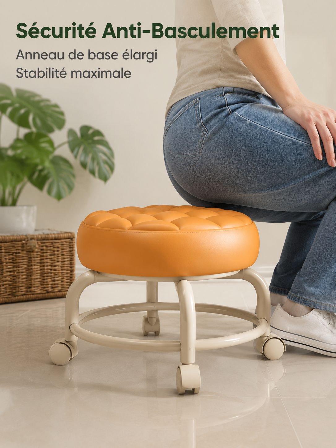 Tabouret mobile pour salon avec roulettes pivotantes