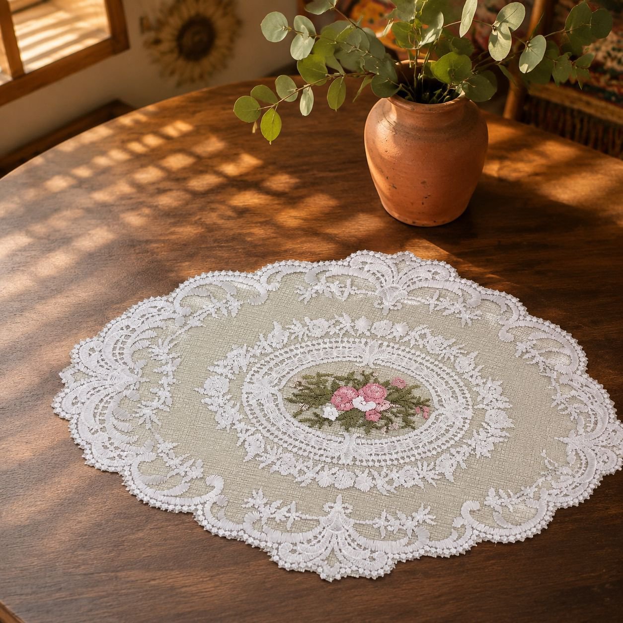 Mesa de cuero con encaje francés