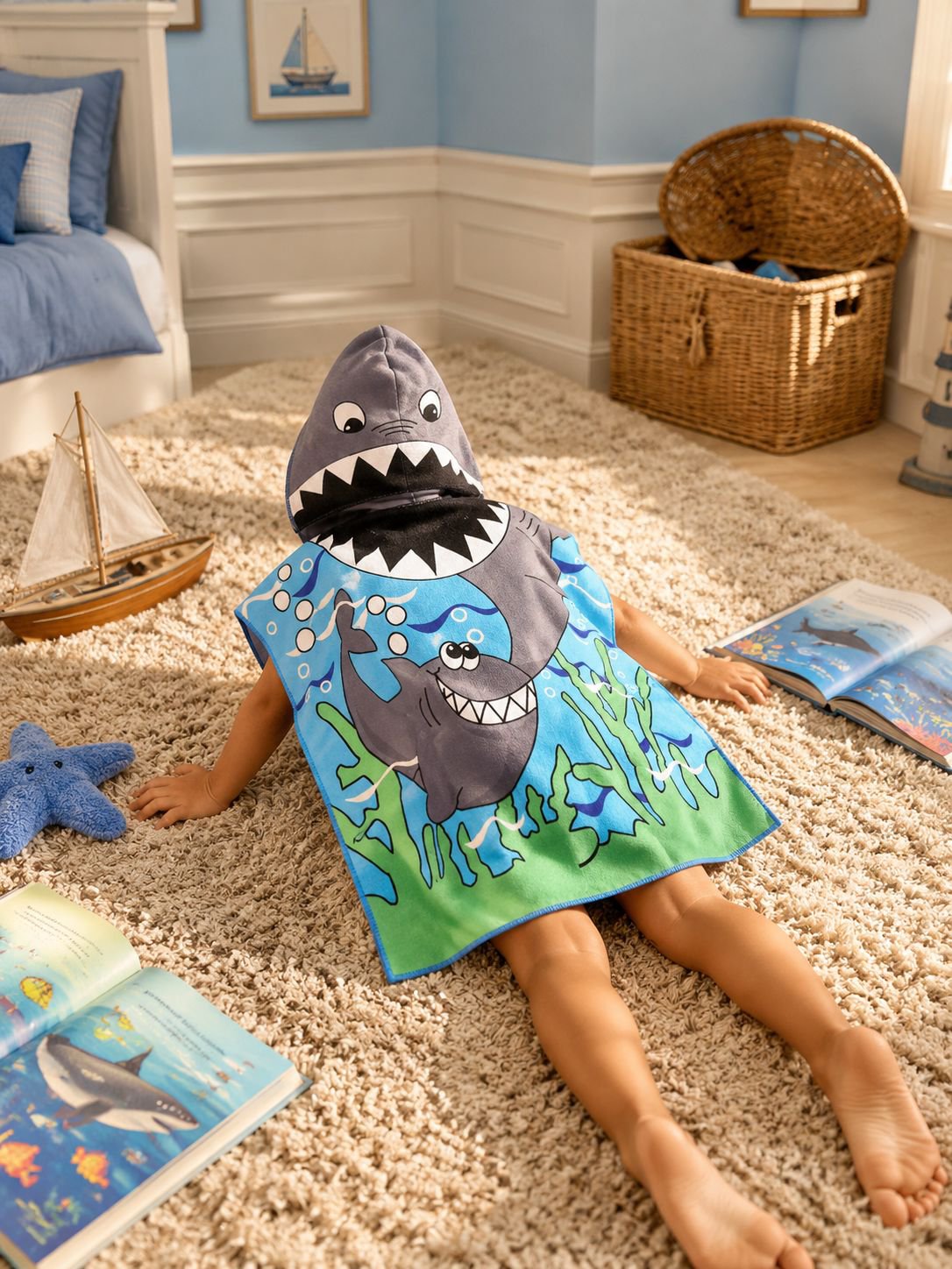 Poncho de bain enfant motif dessin animé coloré