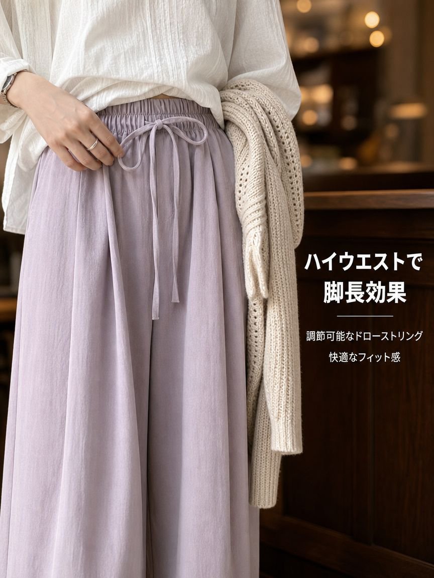 カジュアルなストレートレッグパンツ、シンプルなドローストリング付きハイウエストスリムフィット万能ルーズハーレムパンツ（女性用）