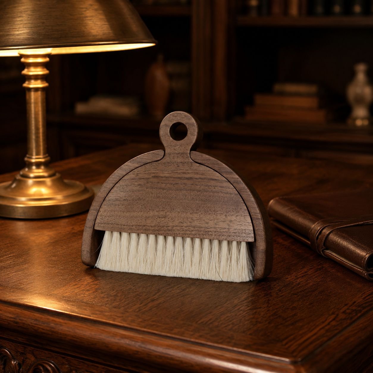 Luxury walnut handle horsehair cleaning brush and dustpan set