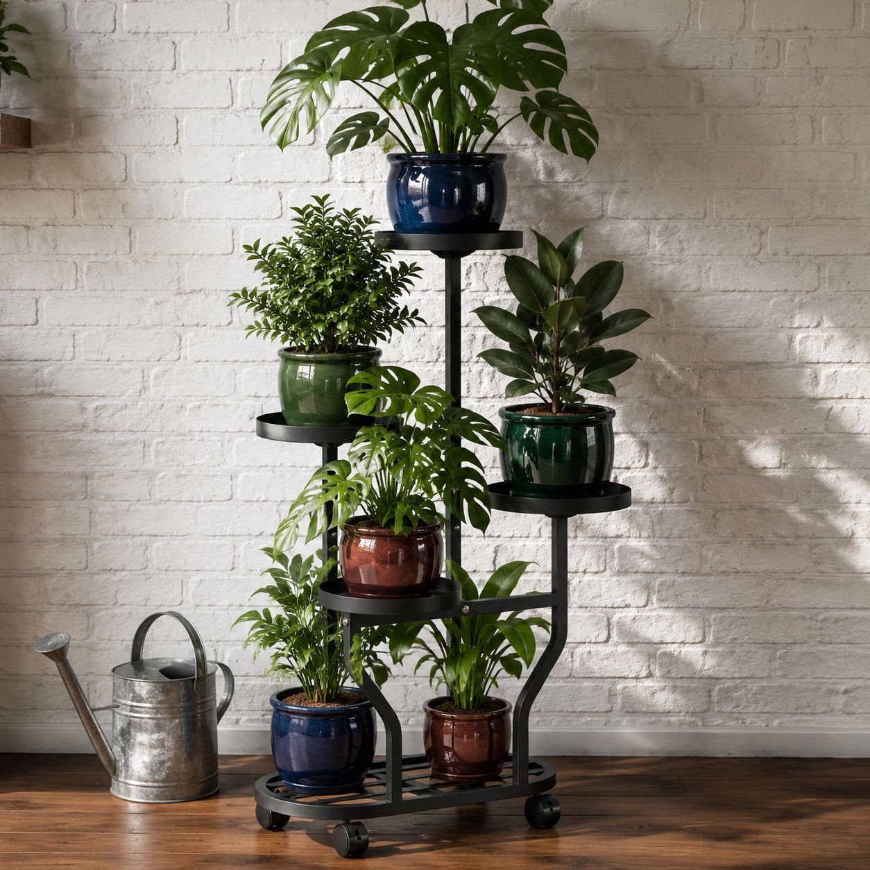 Space-saving rolling planter stand for small spaces