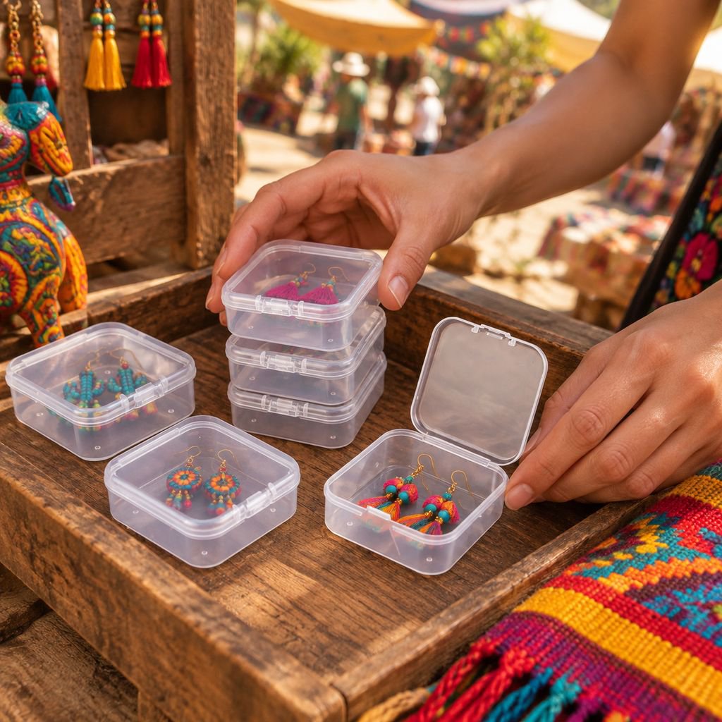 Caja de almacenamiento multifuncional semitransparente en uso doméstico