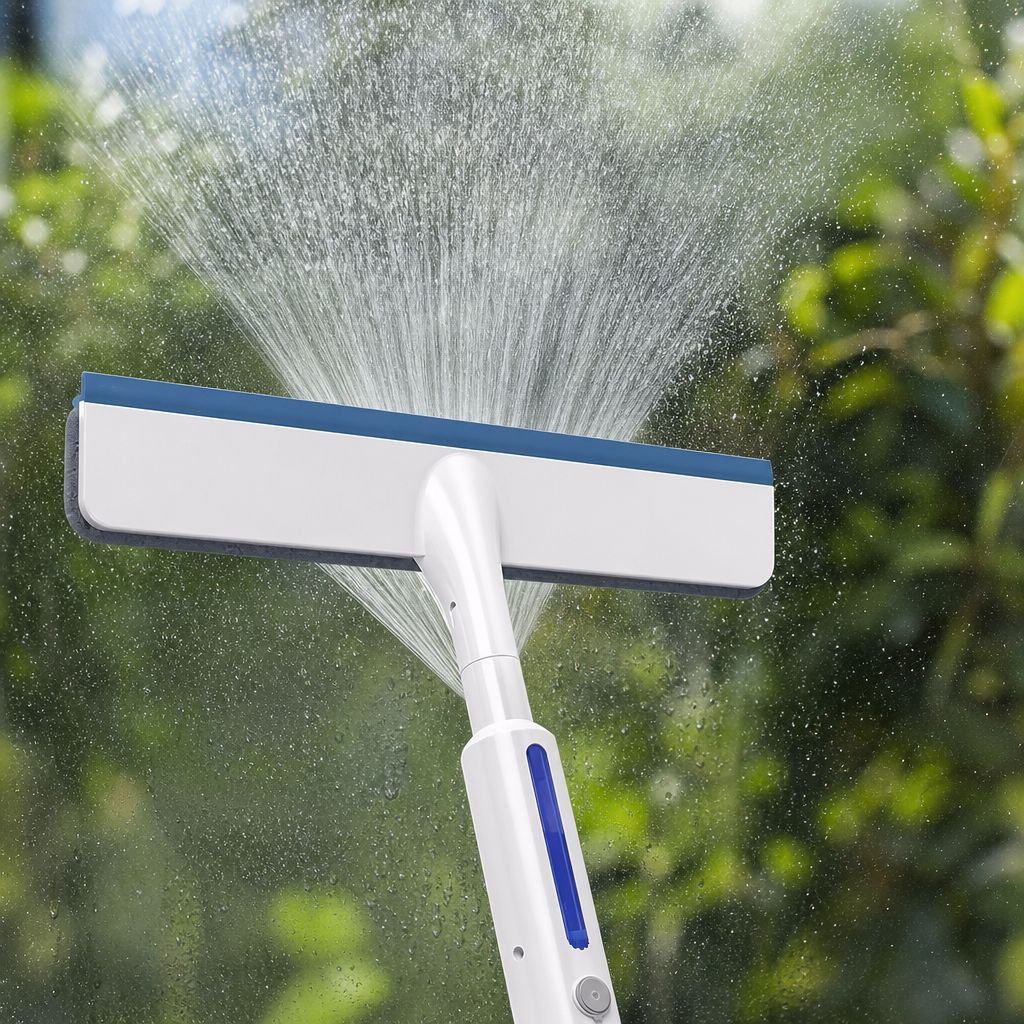 Erweiterter Glaswischer mit Wasserspray in Aktion