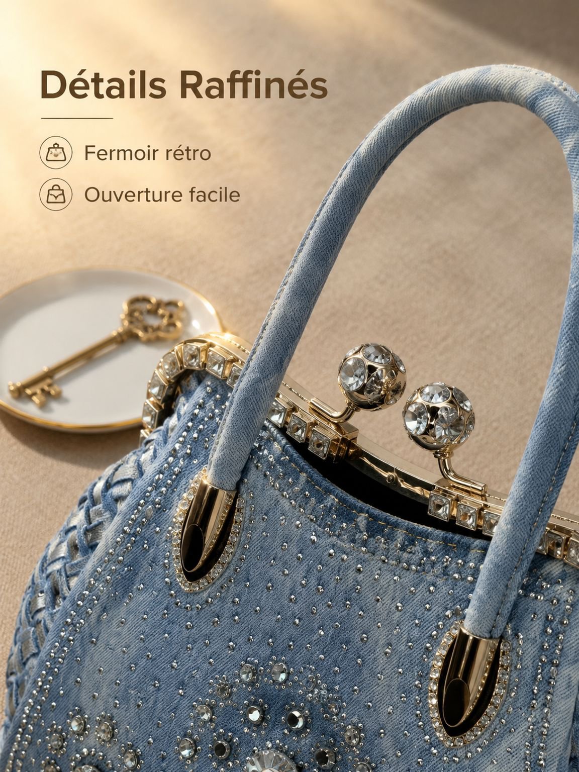 Sac à main en denim avec diamants, nouvelle tendance mode