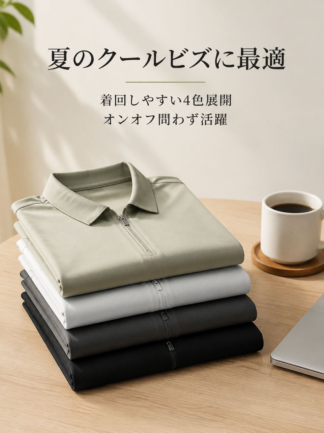 抗菌加工を施した質感のあるポロシャツ。半袖、ビジネススタイル、涼しく速乾性に優れています。