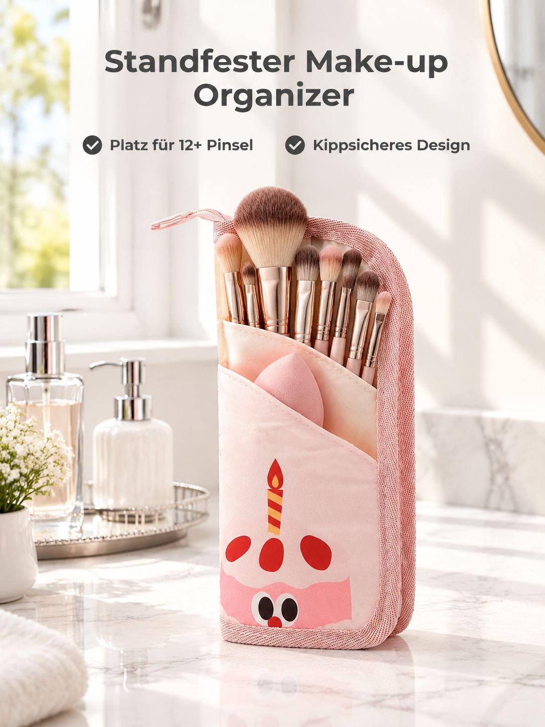 Tragbare Cartoon Make-up-Pinseltasche, für Zuhause und Reisen, Aufbewahrungstasche für Badezimmer