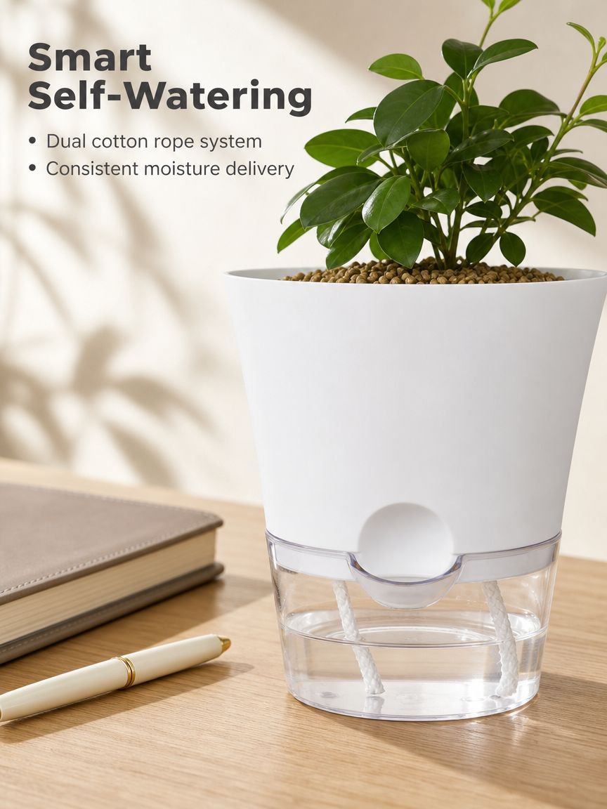 Durable plastic resin flower pot for indoor plants