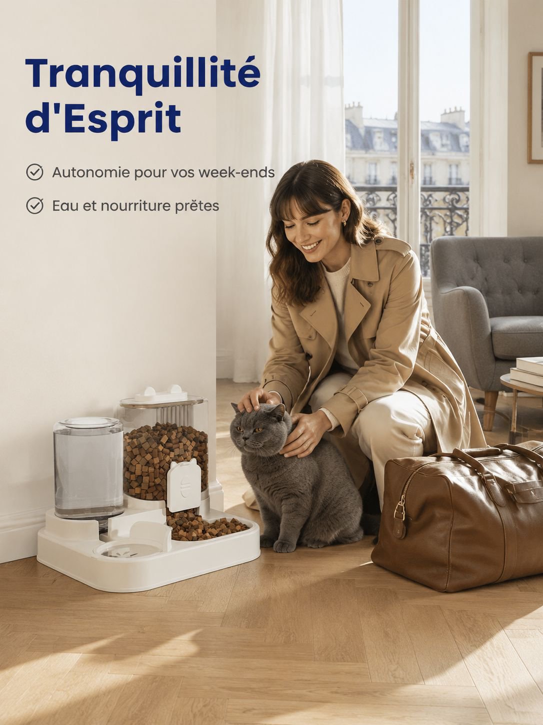 Machine intelligente pour chats : distributeur d'eau et de nourriture intégré