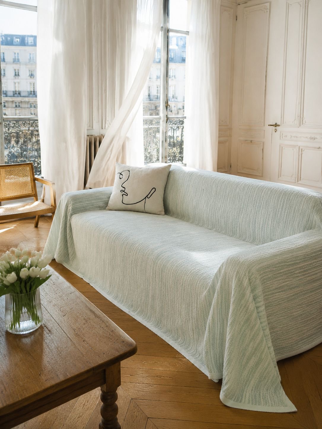 Housse de canapé en soie rafraîchissante couleur gris perle