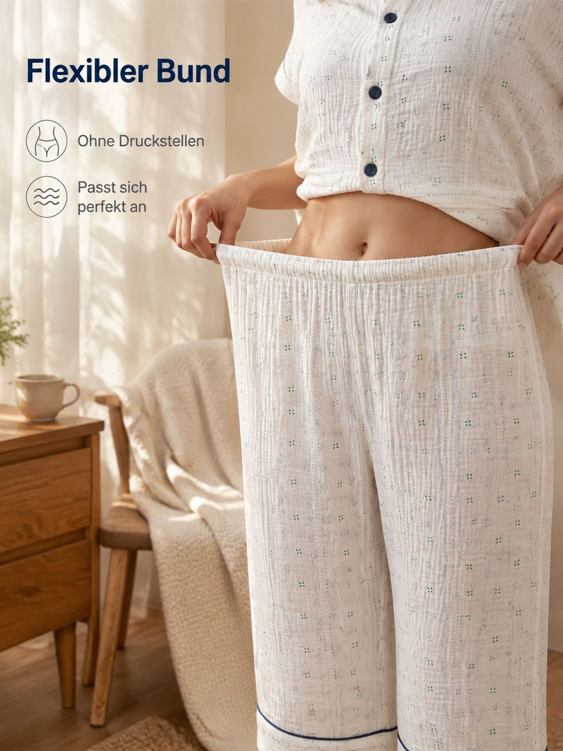 Süßes Damen-Langarm-Pyjama-Set mit Blumenmuster