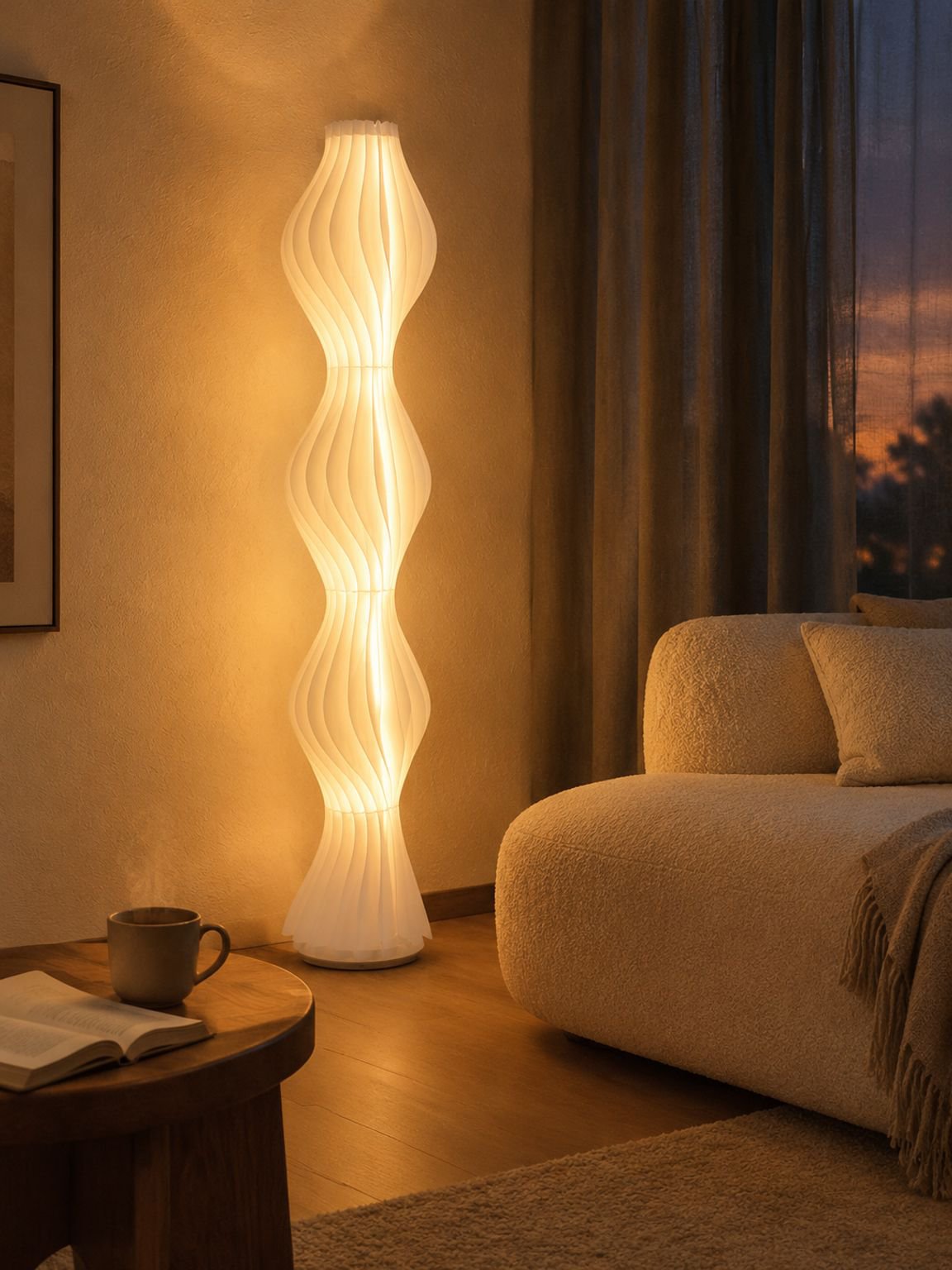 Natural style standing lamp with grass skirt shade