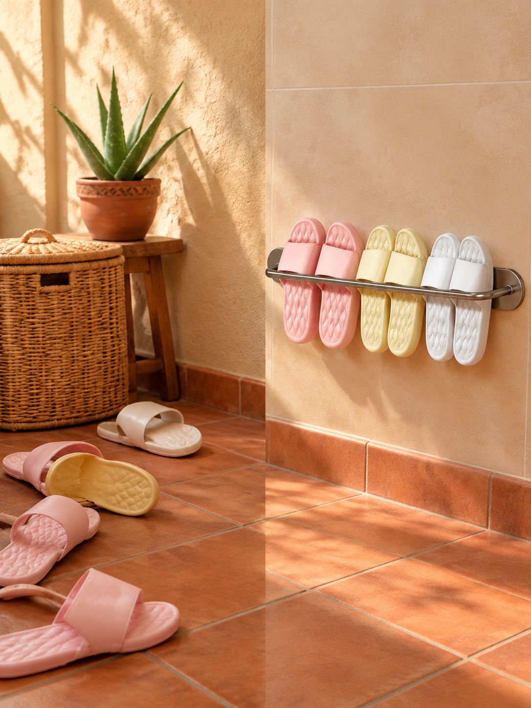 Zapatero magnético de pared para baño instalado