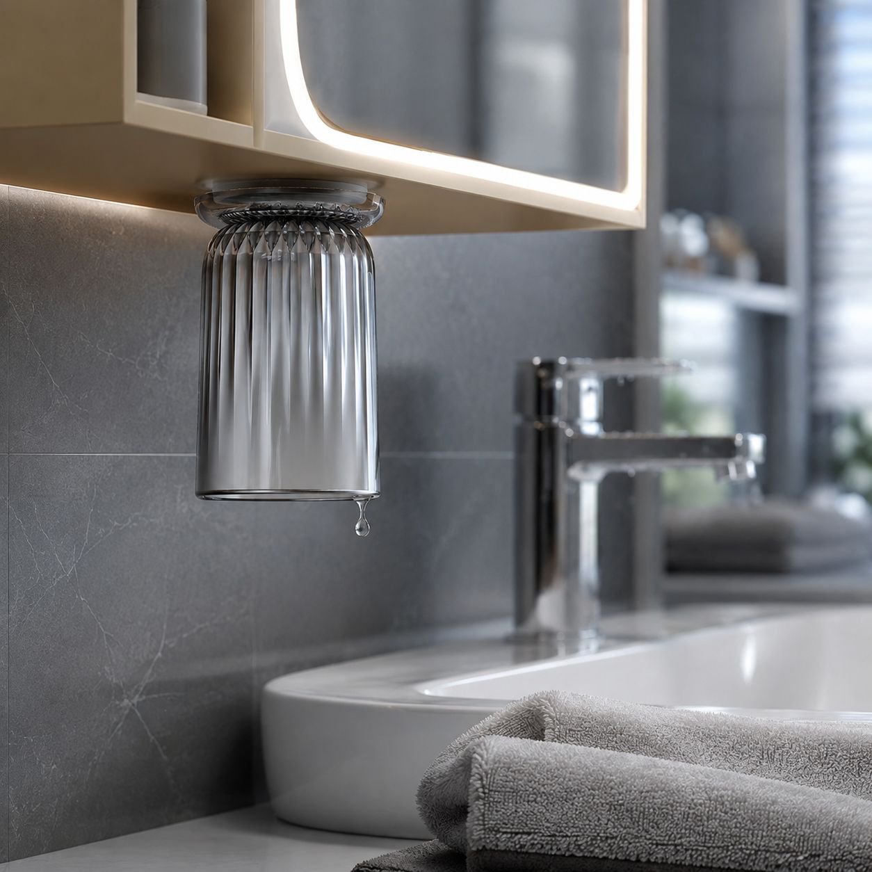 No-Drill Wall-Mounted Magnetic Toothbrush Holder Set installed in bathroom