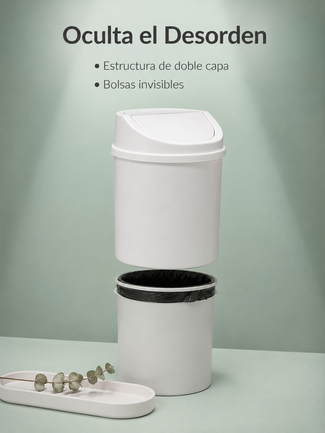 Bote de basura compacto con tapa para tocador