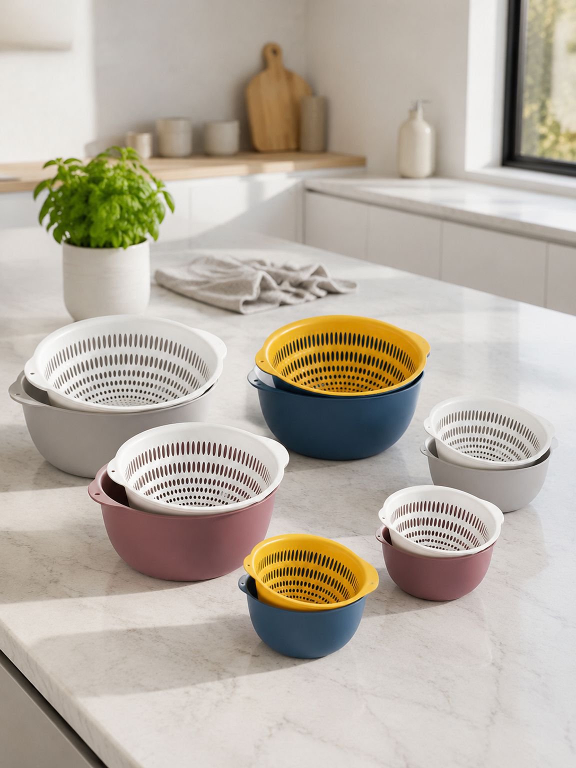 Doppeltes Abtropfkorb-Set, 6-teiliges Küchen-Set für Obst und Gemüse