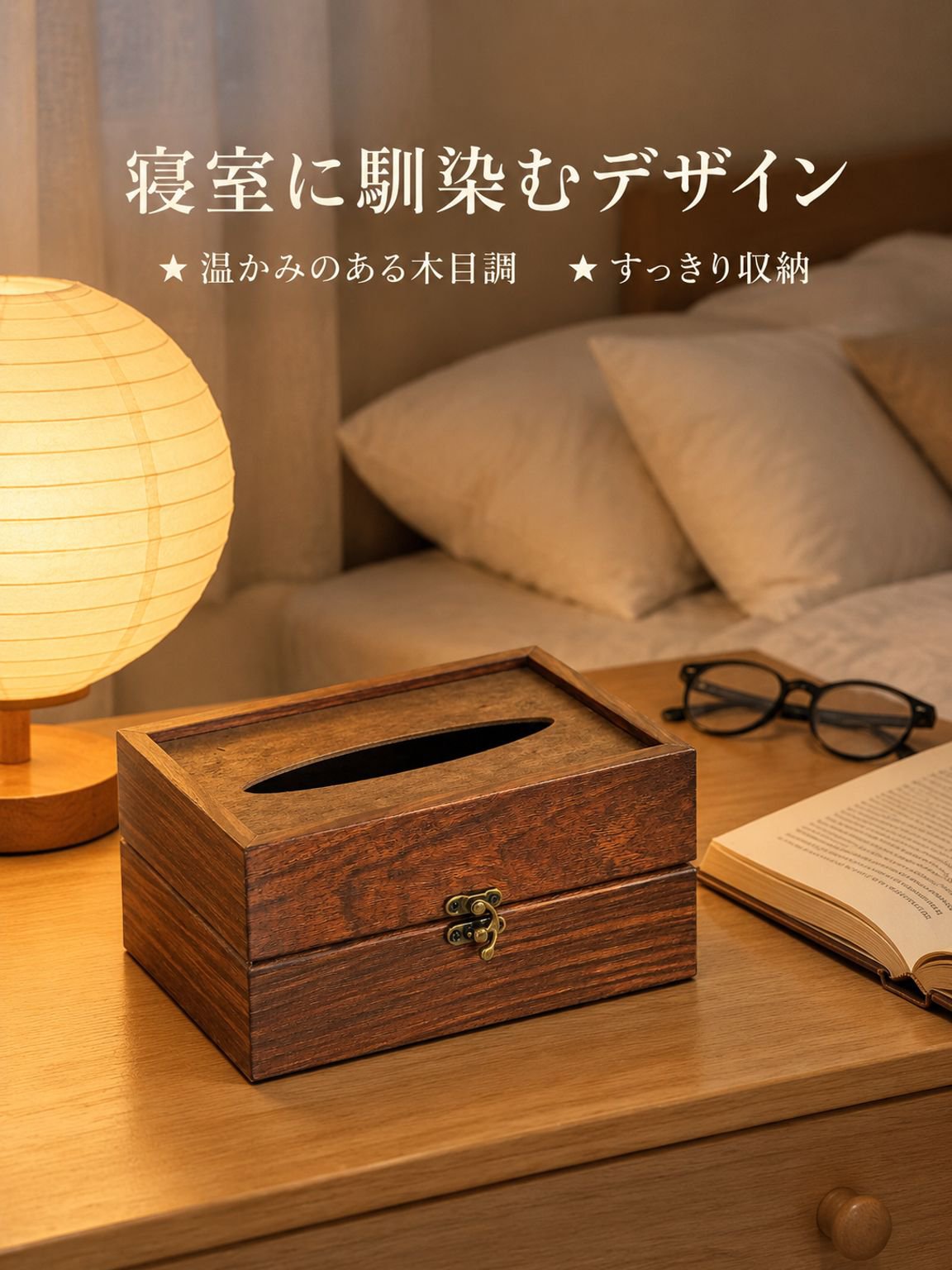 多機能な天然木製ティッシュボックス