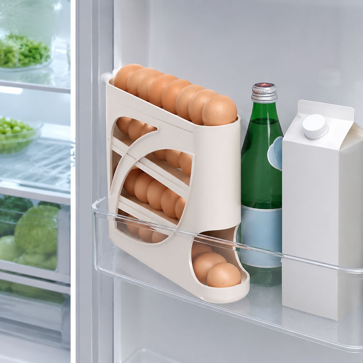 Rollende Eierablage, mehrschichtige Eieraufbewahrungsbox für den Kühlschrank