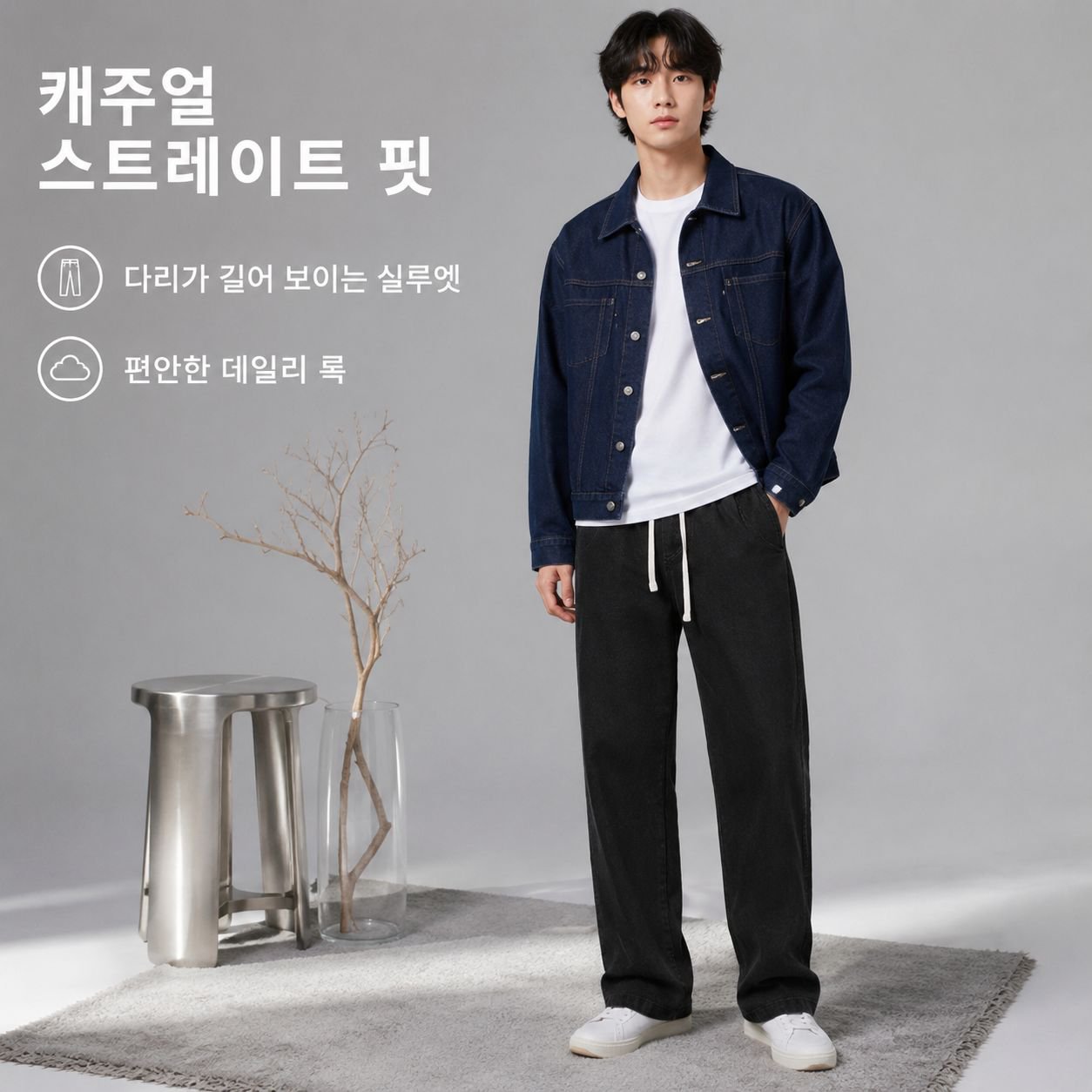 남자 워싱 면 캐주얼 일자 팬츠