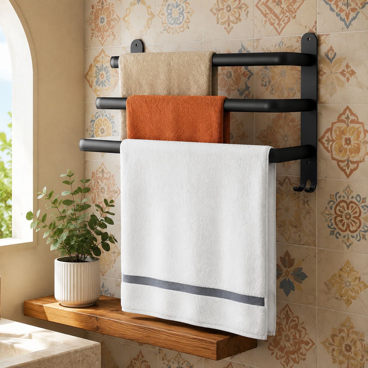 Estante multifuncional para baño con toallero incluido