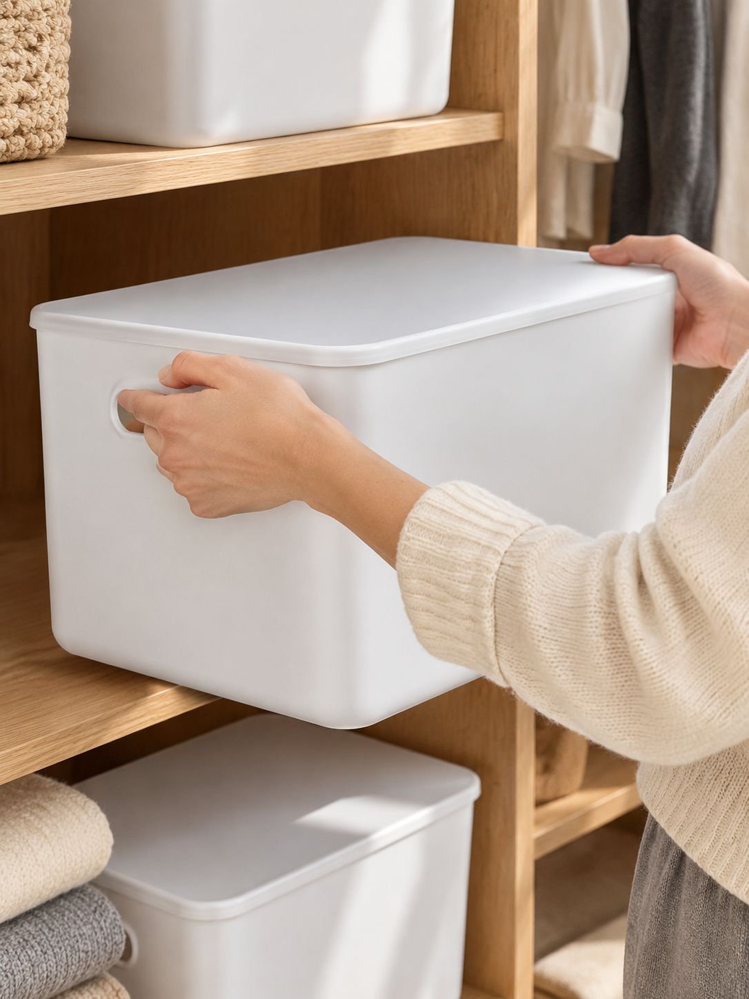 Plastic storage box with handle for easy carrying