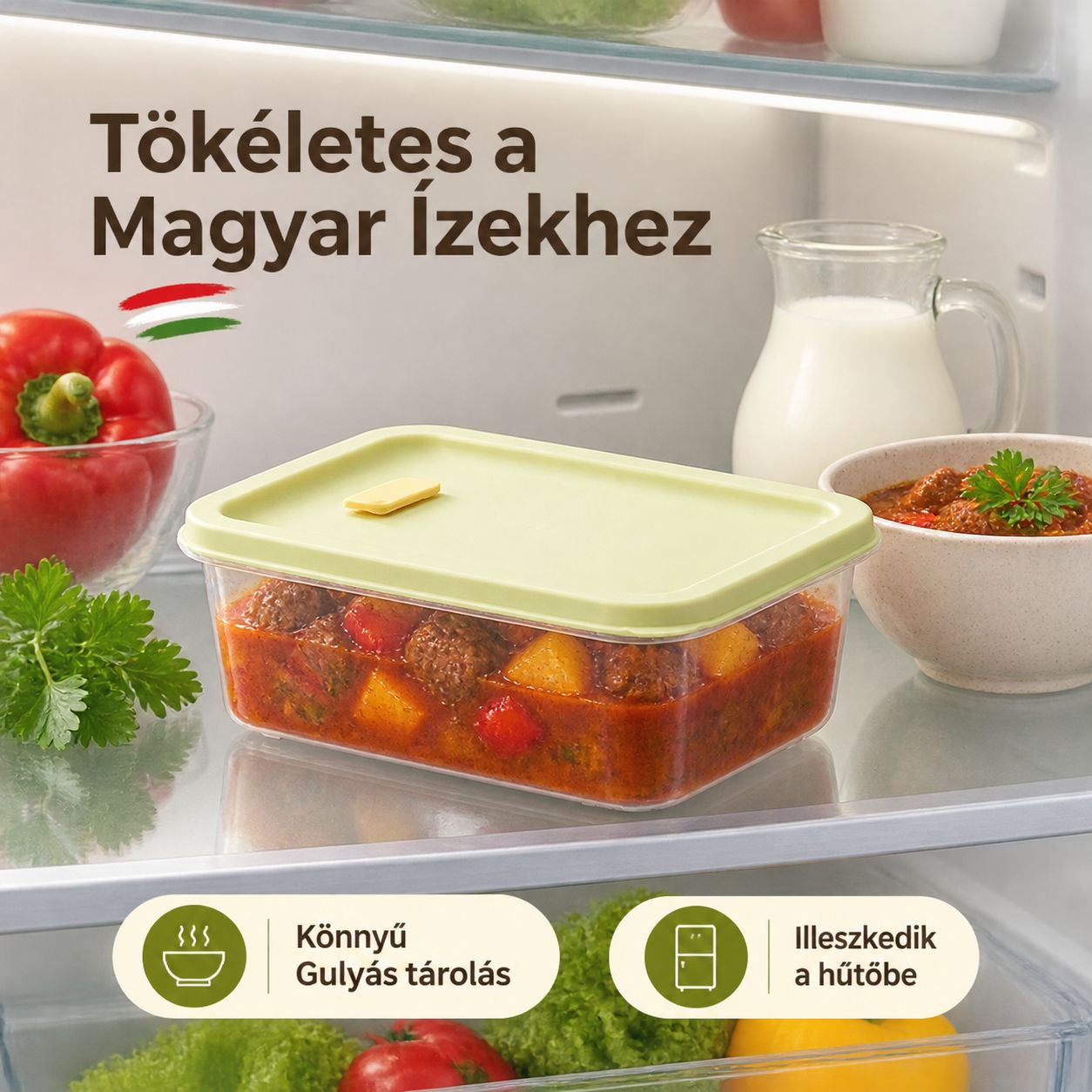 Többrekeszes hűtő tároló húsok és sajtok számára
