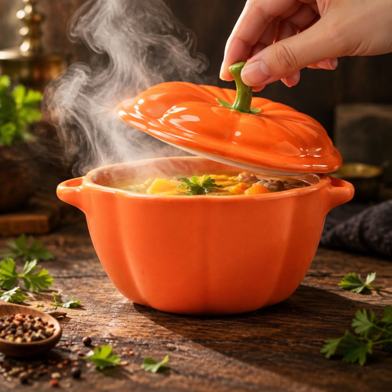 Cute pumpkin-shaped steamed egg bowl, household ceramic double-handled soup bowl, rice bowl, food bo