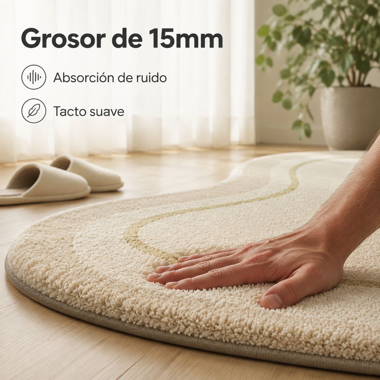 Alfombra de cachemira sencilla color crema para sala de estar/dormitorio, antideslizante y resistent