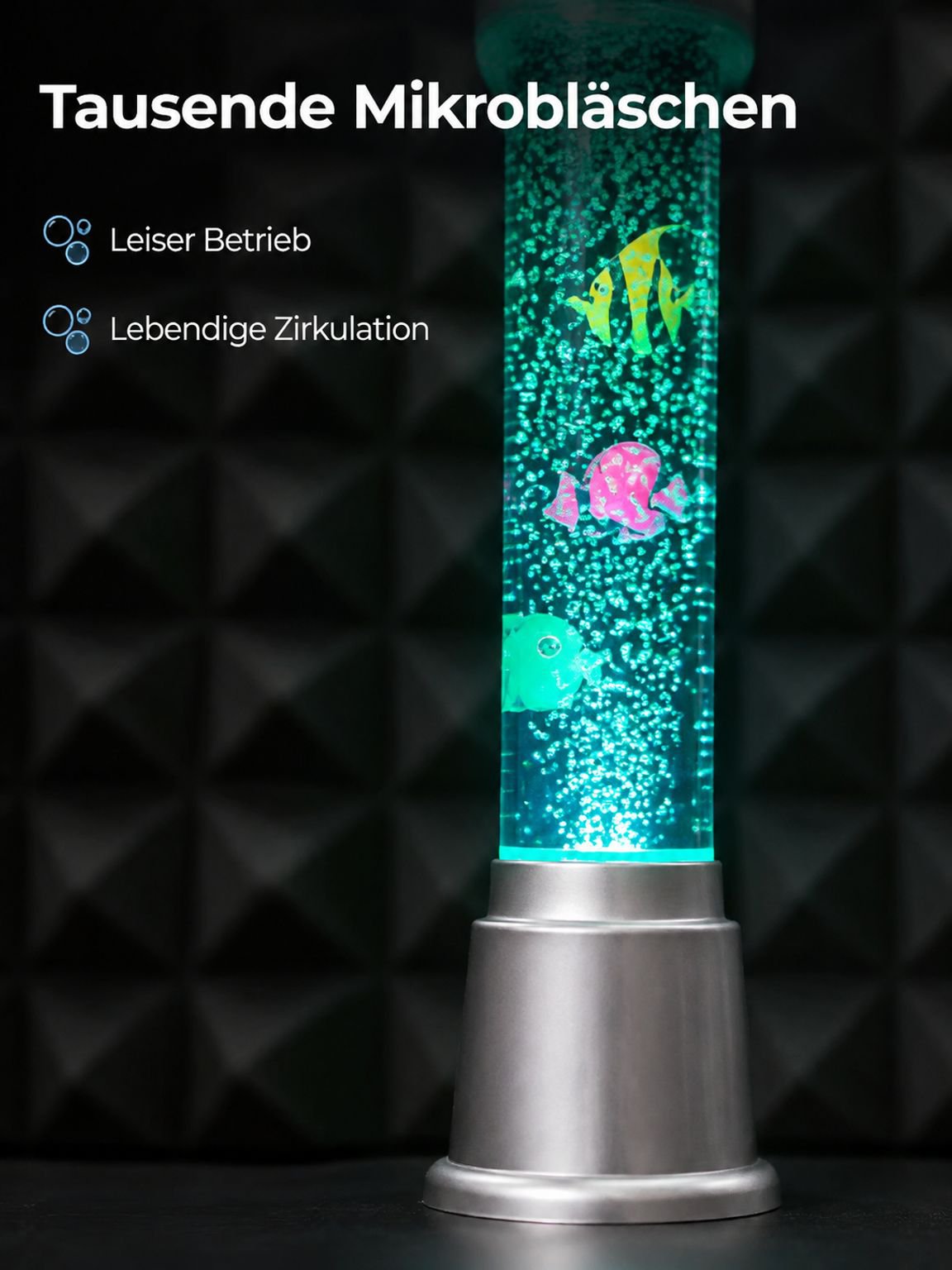 Farbige LED Aquarium Blasenlampe im Einsatz