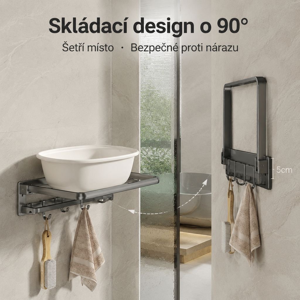 Skládací držák na umyvadlo do koupelny, montáž bez vrtání
