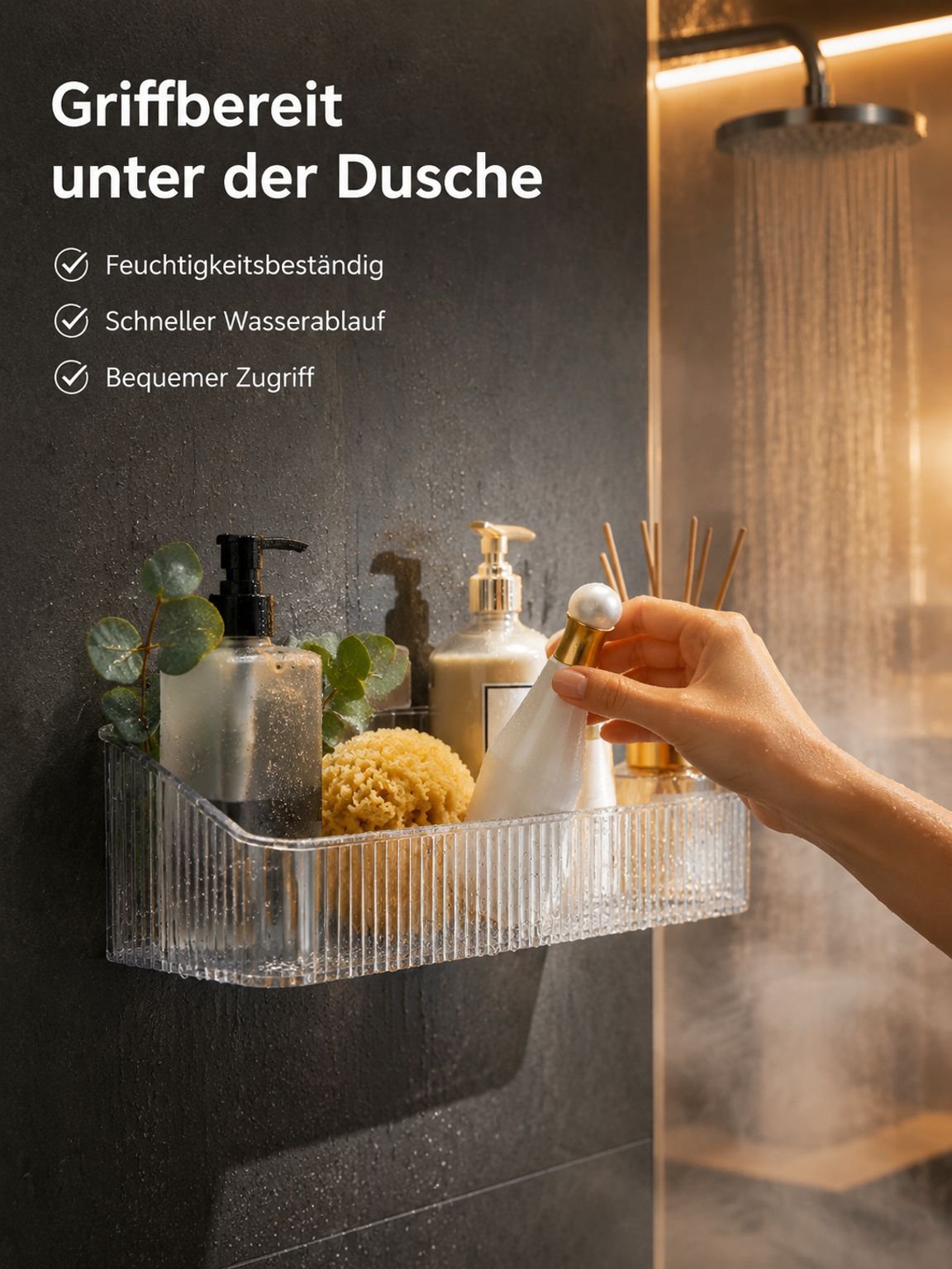 Transparente multifunktionale Badezimmer-Ablage mit Abfluss
