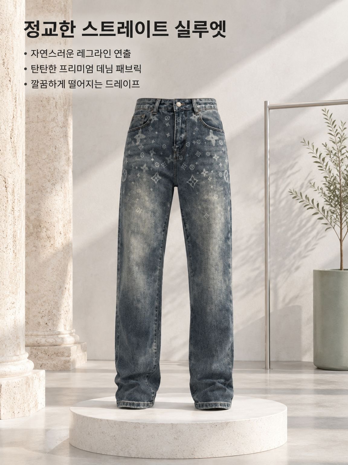 남성 캐주얼 스트레이트 핏 라이트 럭셔리 데님 팬츠