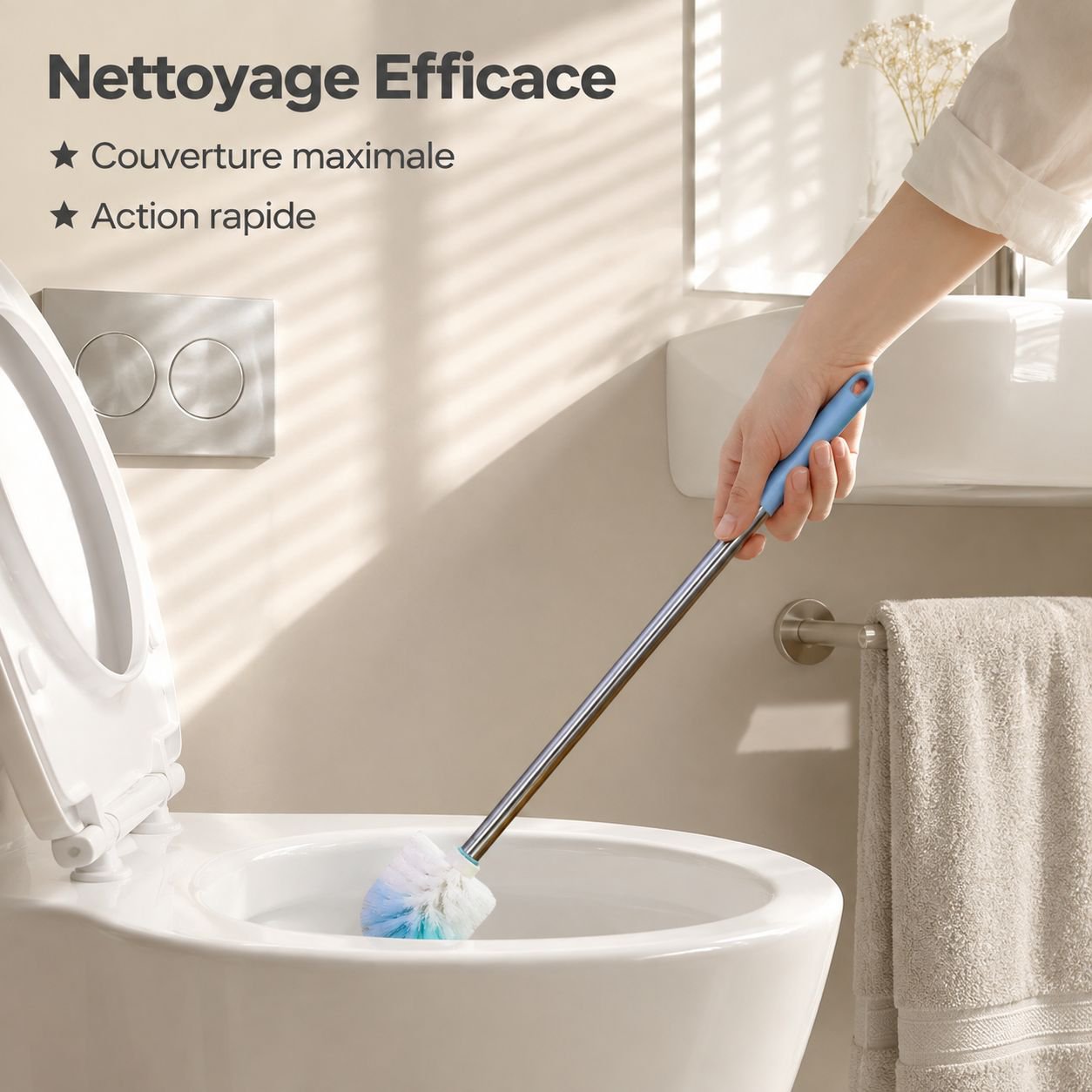 Brosse de toilette à manche long en acier inoxydable