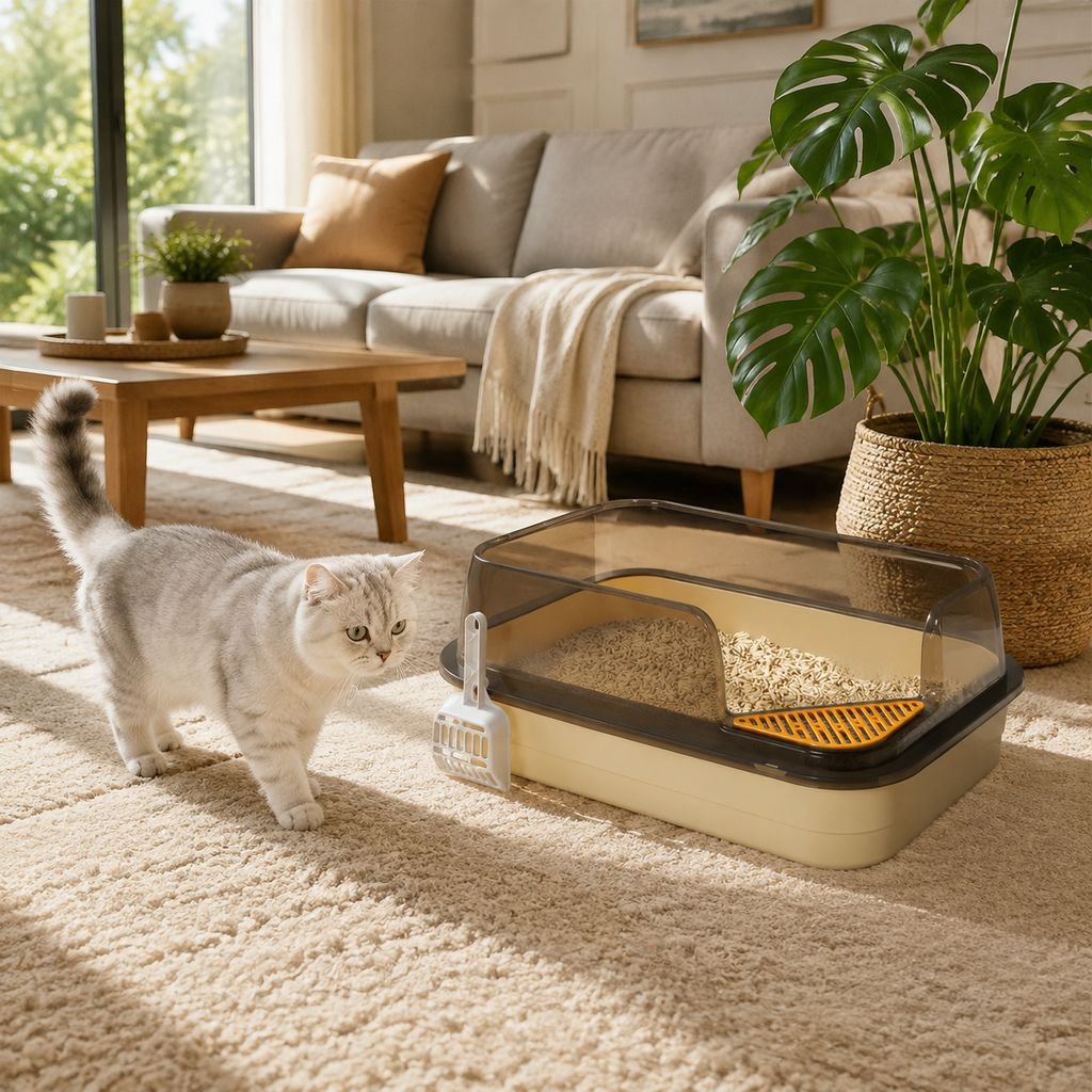 Extra Large Semi-Enclosed Splash-Proof Cat Litter Box