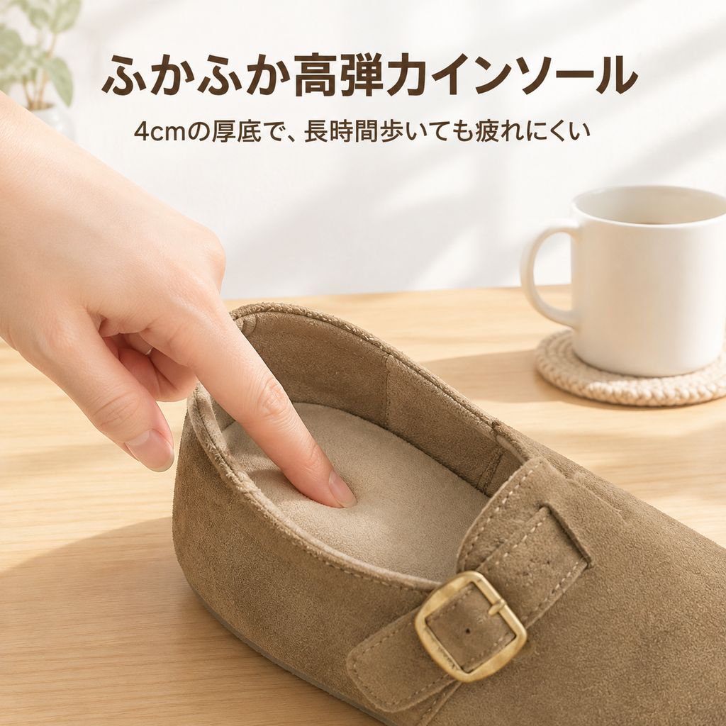 厚底インヒール レディースボストン風サンダルシューズ スリッポン 一足履きやすい厚底ローファー