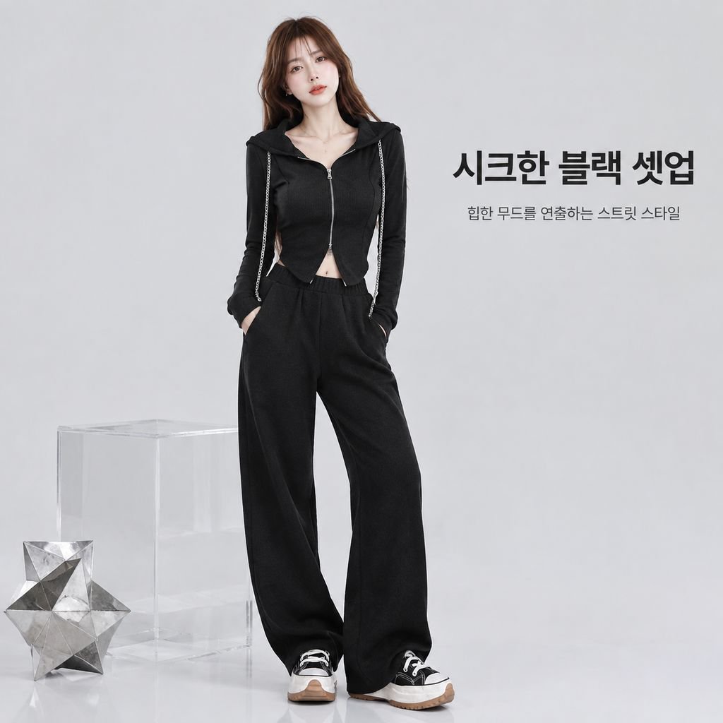 여성용 봄가을 신상 긴팔 가디건 언밸런스 맨투맨 하이웨스트 캐주얼 와이드 팬츠 투피스