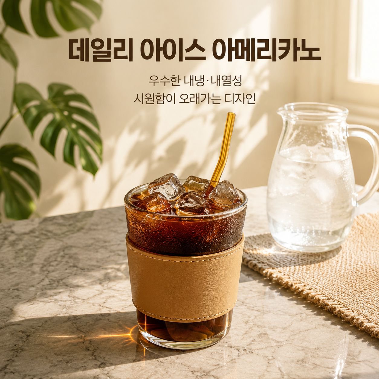 빨대와 뚜껑이 있는 대나무절 유리컵