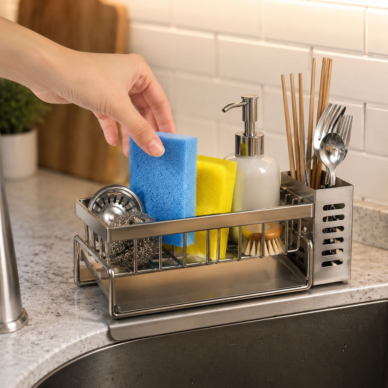 Faucet Hanging Drain Basket Kitchen Sink Rack Sponge Rag Storage Organizer
