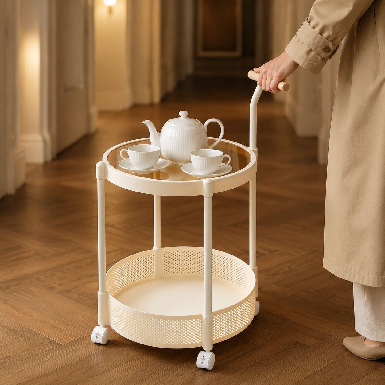 Luxury Mobile Glass Side Trolley Table