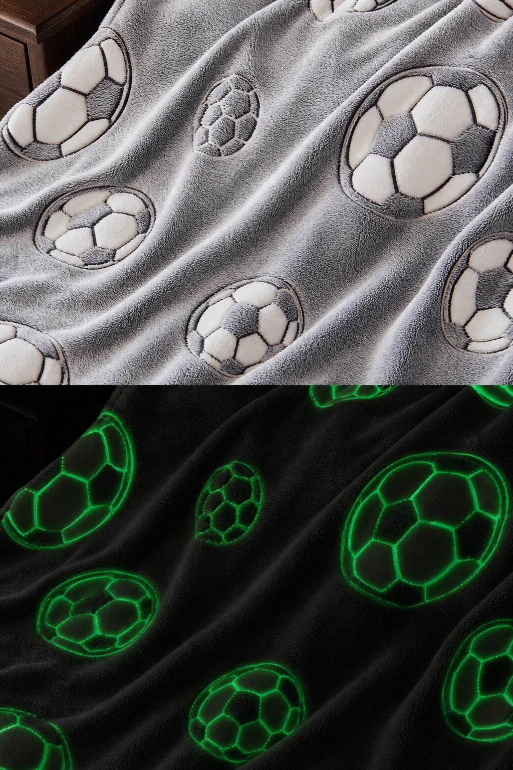 Soccer ball blanket detail showing soft texture