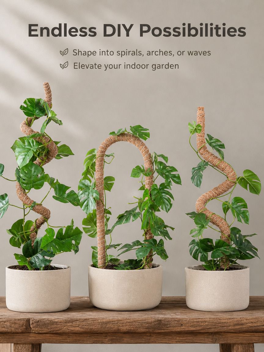 Close-up of plant support pole with Pothos