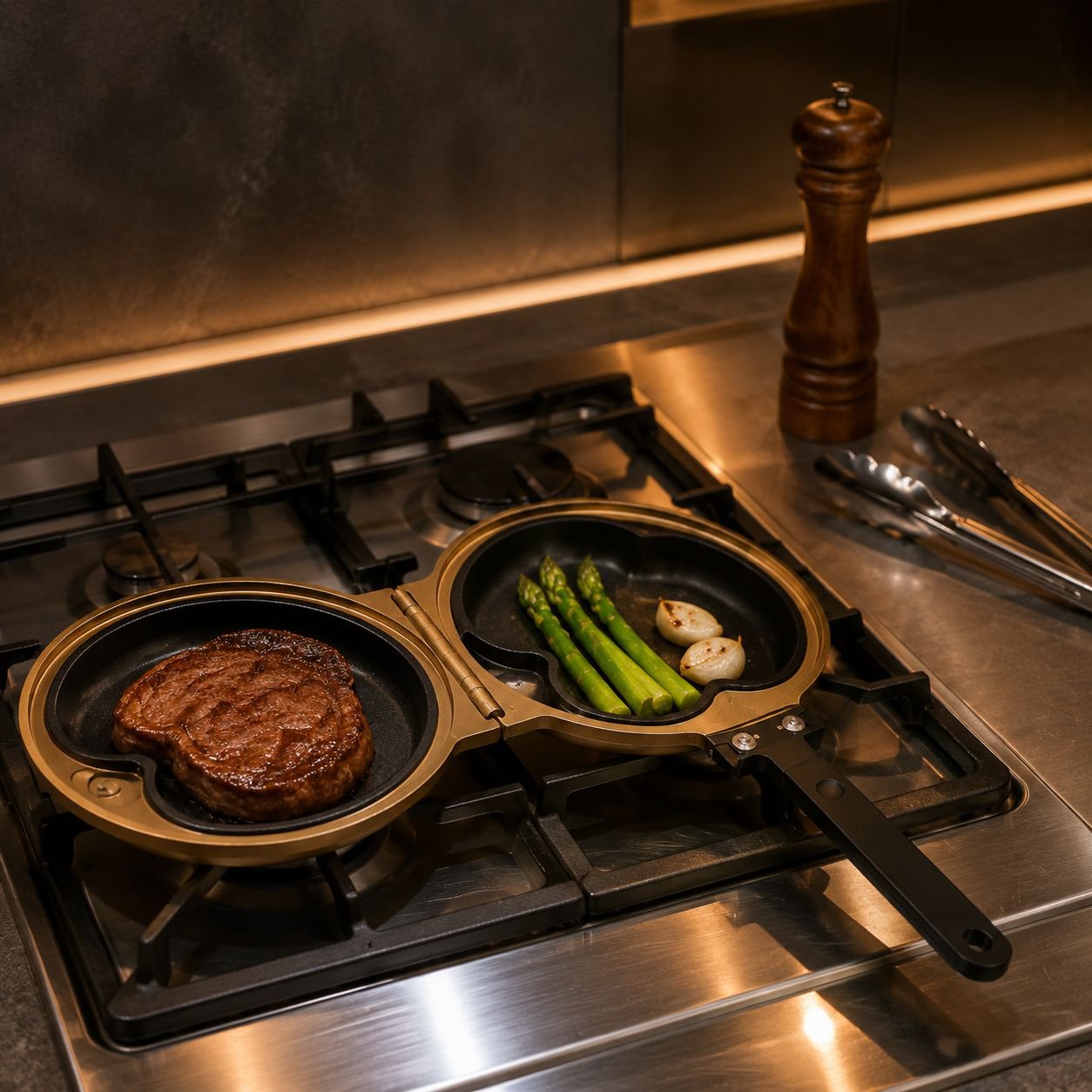Multipurpose breakfast pan for cakes, eggs, and steak