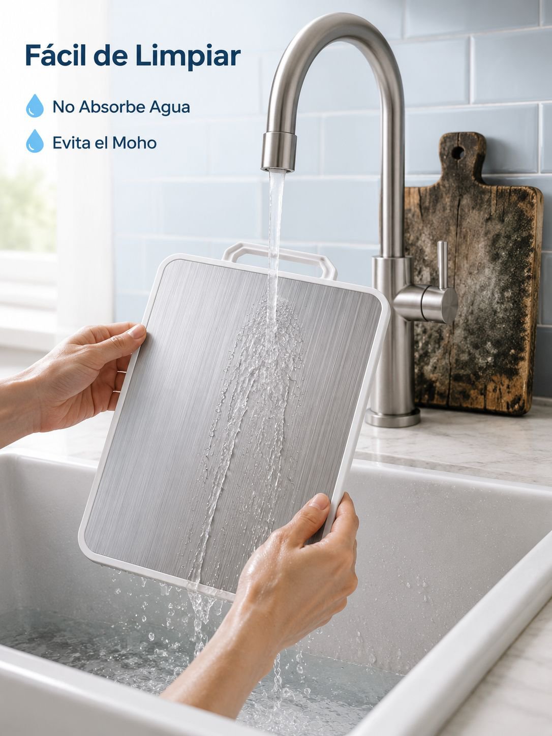 Tabla de cortar de acero inoxidable de doble cara, antimicrobiana y a prueba de moho