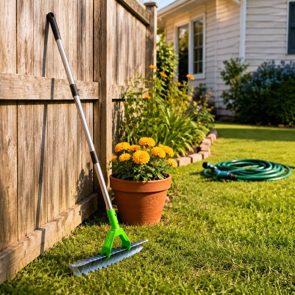 Lawn mower, carbon steel, sturdy, rust-resistant, durable, grass mat removal rake, manual garden rak