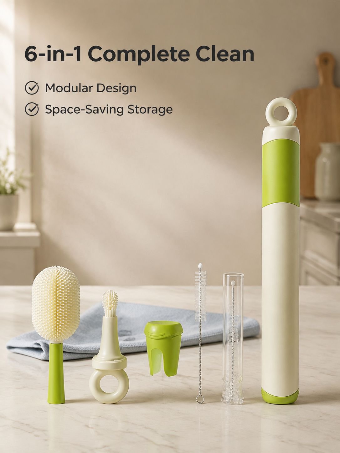 6-in-1 Multi-Functional Long Handle Baby Bottle Brush Set