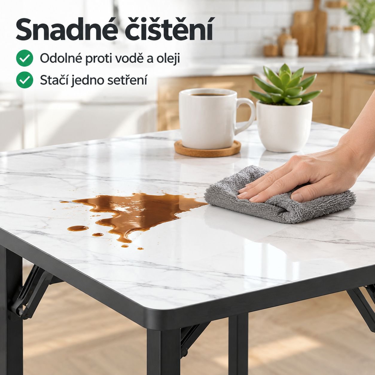 Skládací čtvercový jídelní stůl, přenosný herní a karetní stolek pro domácnost